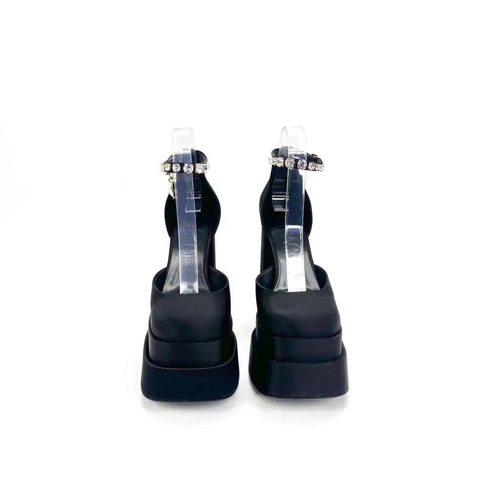 NIB Versace Aevitas Platform Pumps EU 37 US 7 Black Satin Crystal $1,575 - Picture 8 of 14